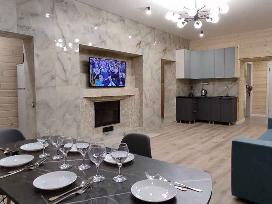 Интерьер, дом с баней и камином в Новоабзаково